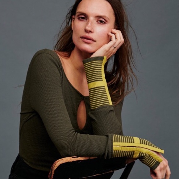 Free People Tops - NWT! Free people Green ModStripe Hook/Cuff Thermal